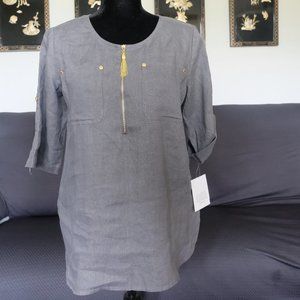 ELLEN TRACY 100% Linen Roll Cuff Blouse